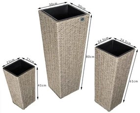 Deuba® 3 db polirattan virágcserep készlet - krémszínű