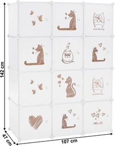 Gyerek moduláris szekrény, fehér/barna gyerek minta, KITARO