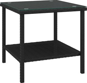 vidaXL fekete polyrattan és edzett üveg kisasztal 45 x 45 x 45 cm