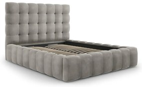 Világosszürke kárpitozott franciaágy tárolóhellyel, ágyráccsal 140x200 cm Bali – Cosmopolitan Design