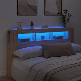 sonoma tölgy színű szerelt fa LED-es fejtámla 180x18,5x103,5 cm
