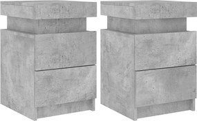 vidaXL 2 db betonszürke éjjeliszekrény LED-világítással 35x39x55 cm