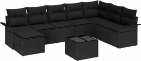 vidaXL Kerti Kanapé Szett párnával tárolóval 9 pcs Bézs Poli rattan