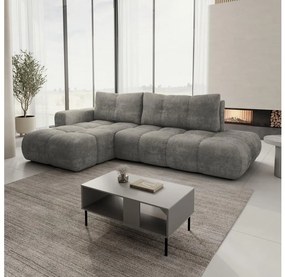 ALMADA balos, L-alakú kinyitható kárpitozott ülőgarnitúra tárolóval, szürke