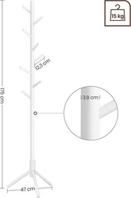 Álló fogas, tömörfa kabáttartó 3 magassági opcióval, fehér