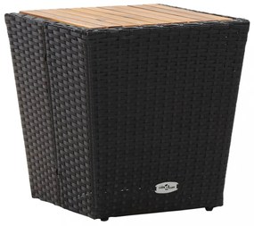 fekete polyrattan és tömör akácfa teázóasztal 41,5x41,5x43 cm