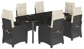 7 részes fekete polyrattan kerti étkezőgarnitúra párnával