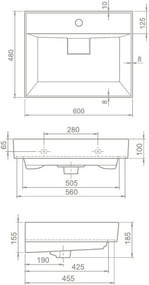 TMP SHARP 60 fali fürdőszobabútor - CeraStyle SHARP FEKETE mosdóval - 60 x 48 cm