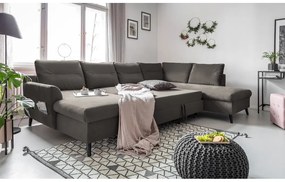 Stylish Stan sötétszürke kinyitható U alakú bársony kanapé, jobb oldali - Miuform