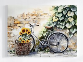 Vászonkép Canvas Régi Kerékpár Virágok Napraforgók Fal Vintage 100x75