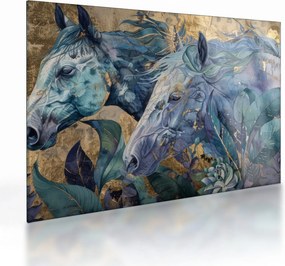 Üveg kép - Lovak arany háttérrel (70x50 cm)