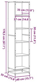 fekete forgácslap könyvszekrény 40x35x170,5 cm
