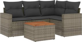 vidaXL 5 részes szürke polyrattan kerti ülőgarnitúra párnákkal