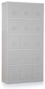 Fém szekrény - 15 doboz, 90 x 40 x 185 cm, hengerzár, szürke - ral 7035