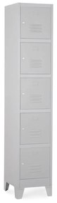 Fém szekrény - 5 doboz, 38 x 45 x 195 cm, fix lábakkal, hengerzár, világos szürke - ral 7035