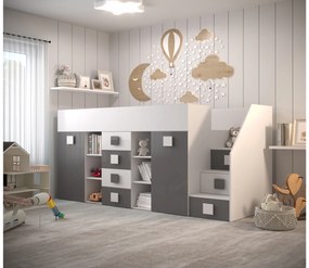 Kombinált gyerekágy 90 cm Toreno 3 (fehér + fényes fehér + fényes szürke) (J). 1083328