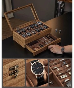 12 rekeszes óratartó doboz rusztikus dió színben