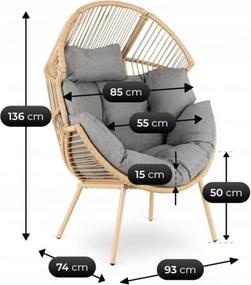 Kerti pihenőfotel szürke párnával. CEZARE