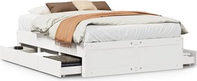 vidaXL fehér tömör fenyőfa fiókos ágykeret matrac nélkül 140x190 cm