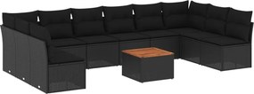 vidaXL 11 részes fekete polyrattan kerti ülőgarnitúra párnákkal