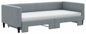 világosszürke kihúzható szövet heverő matracokkal 90 x 200 cm