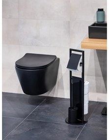 Fekete rozsdamentes acél WC-papír tartó állvány WC-kefével Ravina – Wenko