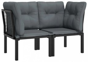 2 db fekete-szürke polyrattan kerti sarokfotel párnákkal