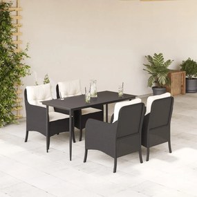 5 részes fekete polyrattan kerti étkezőgarnitúra párnákkal