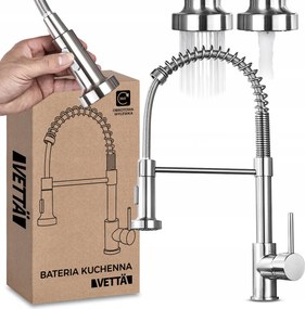 Konyhai csaptelep Vettä egykaros, álló, ezüst, kihúzható kifolyócsővel