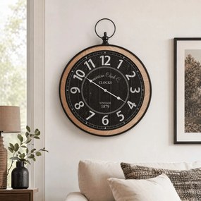 Falióra 58 cm átmérő fém és fa zsebóra stílusban