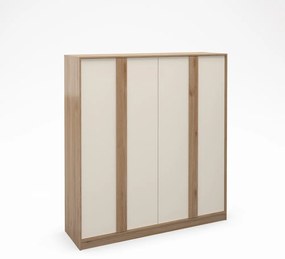 Krémszínű-natúr színű ruhásszekrény tölgyfa dekorral 180x197,5x53 cm Dennis – Marckeric