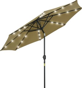 Outsunny Ø268x238 cm Nádasernyő Terasz Napernyő 24 Solar LED Fényével Döntő Mechanizmussal, Kurblival és Levehető Fém Támasszal Medencéhez, Teraszra B