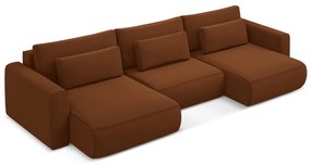 Terrakotta színű bársony kinyitható-tárolóhelyes (U alakú) sarokkanapé Kapua – Makamii