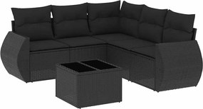 vidaXL 6 részes fekete polyrattan kerti ülőgarnitúra párnákkal