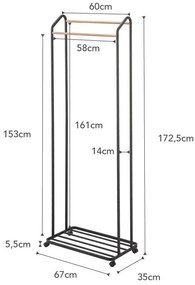 Fekete fém gurulós ruhatartó állvány Tower – YAMAZAKI