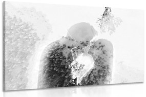 Kép szerelmes pár fagyöngy alatt fekete-fehér változatban