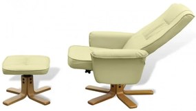 Krémfehér műbőr karosszék lábzsámollyal