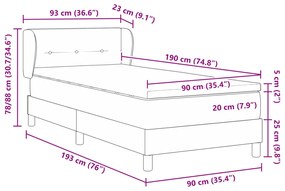 Boxspring Ágy Matrac Közép Grey 90x190 cm Szövet
