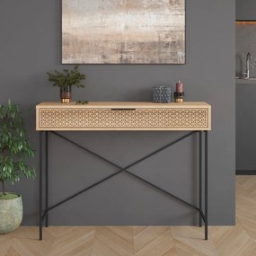 Natúr színű konzolasztal tölgyfa dekorral 35.5x110 cm Ecrin – Marckeric
