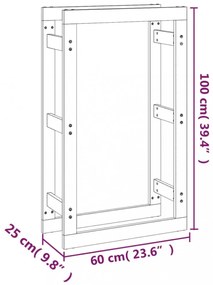 szürke tömör fenyőfa tűzifatartó állvány 60 x 25 x 100 cm