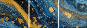 Kép - Kék absztrakció arannyal (órával) (90x30 cm)