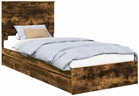 vidaXL Tárolós Ágy fejtámlával Füstölt tölgy 90 x 190 cm Faanyag