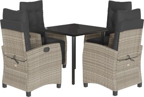 vidaXL 5részes világosszürke polyrattan kerti étkezőgarnitúra párnával
