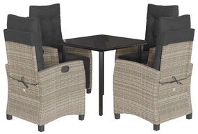 vidaXL 5részes világosszürke polyrattan kerti étkezőgarnitúra párnával