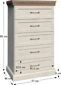 komód, 5 fiókkal, északi sosna/vadtölgy, ROYAL db5