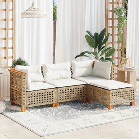 4 részes bézs polyrattan kerti ülőgarnitúra párnákkal