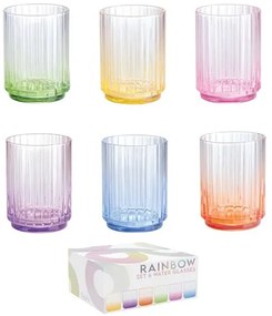 Üveg vizespohárszett 6 db-os, színes, 400ml, dobozban, Rainbow