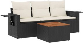 vidaXL 4 részes fekete polyrattan kerti ülőgarnitúra párnákkal