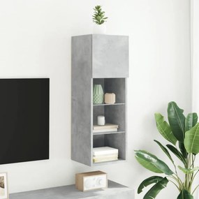 betonszürke TV-szekrény LED-lámpákkal 30,5x30x90 cm