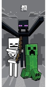 Szürke pamut gyerek fürdőlepedő 70x140 cm Minecraft "Mob Attack" – Jerry Fabrics